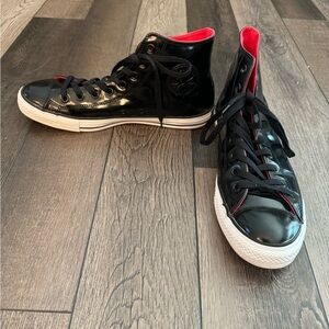 Converse All-Star Men’s Size 10.5 Black Patent Leather Hightop Sneakers